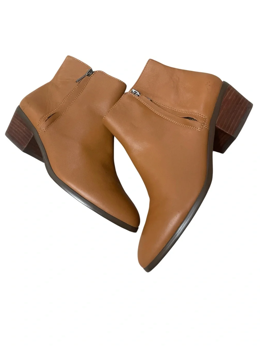 J. Crew Tan Leather Block Heel Ankle Boots